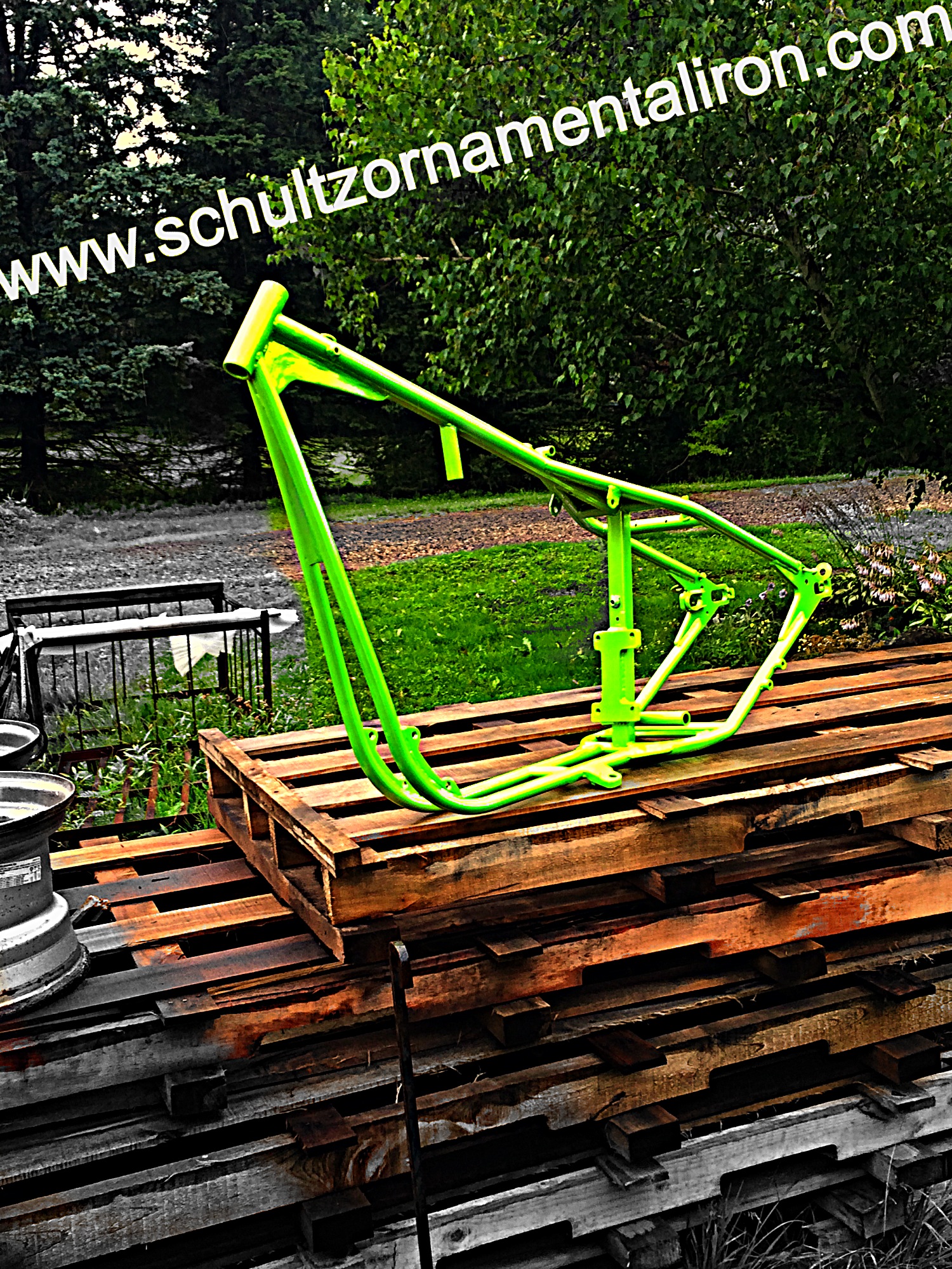 Custom chopper frame powder coated